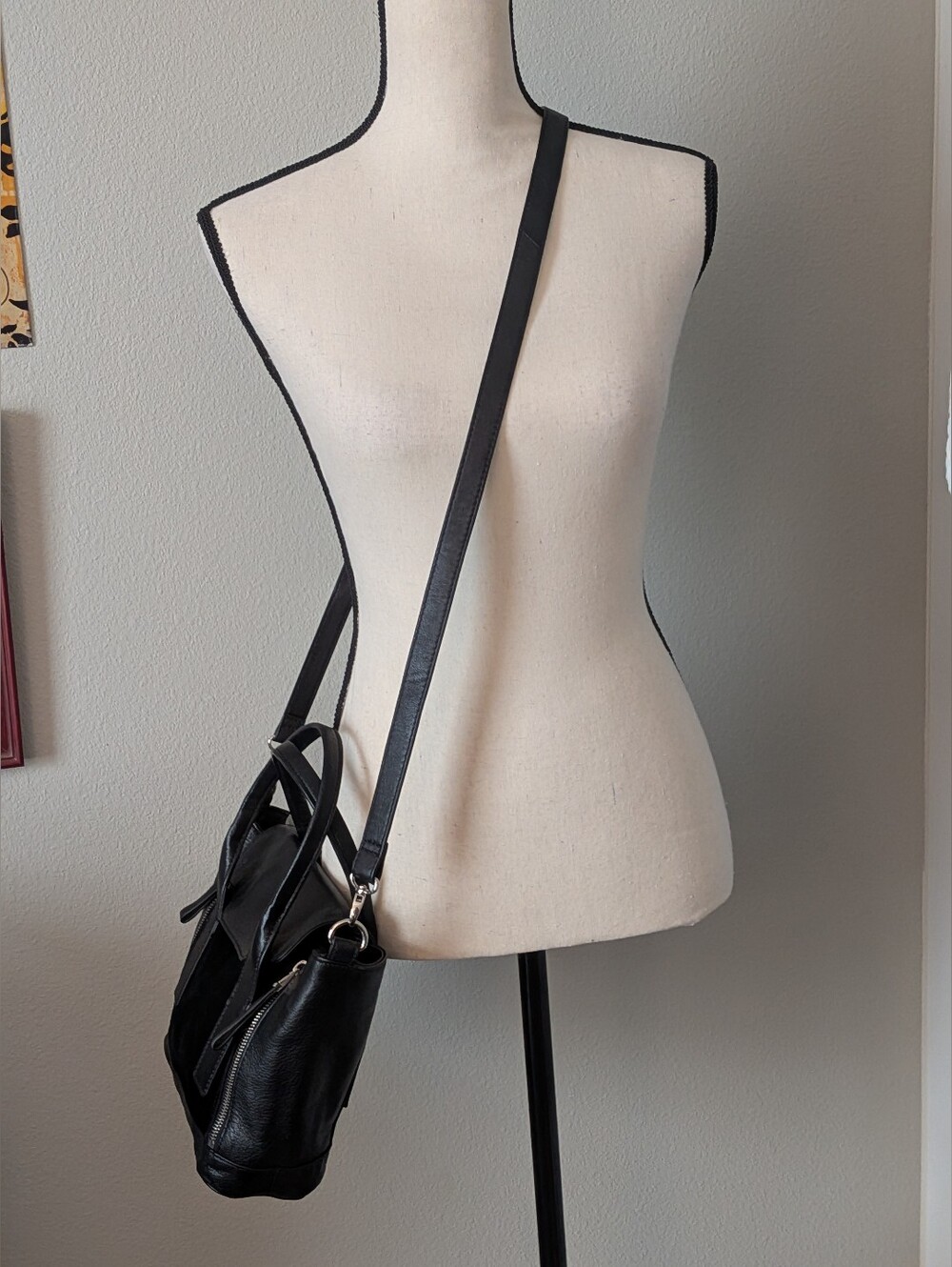 Classic Black Leather And Suede Crossbody Bag